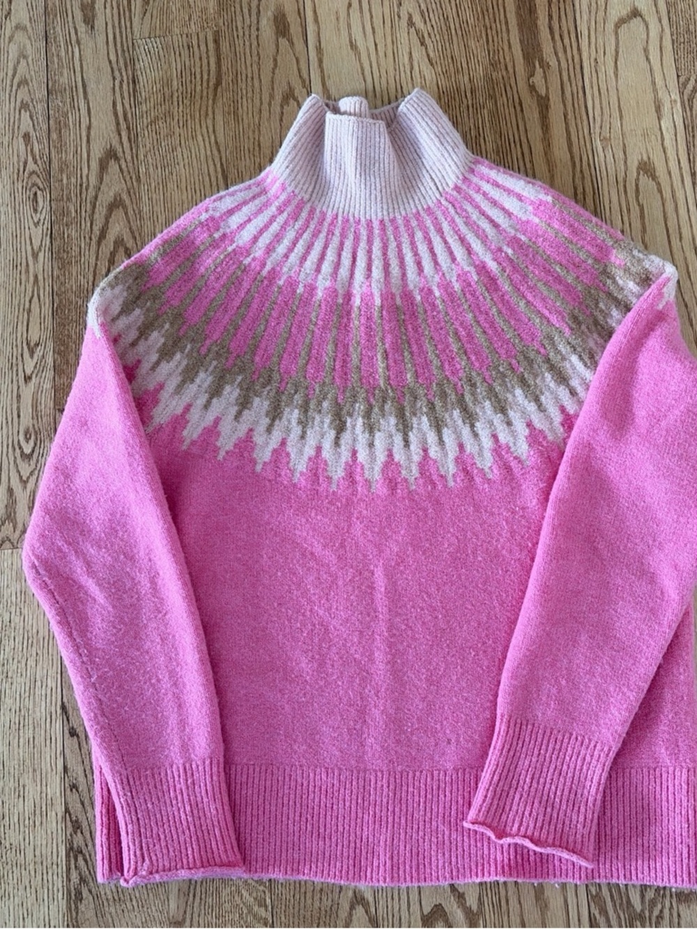 Women Pink Fair Isle Turtleneck Sweater